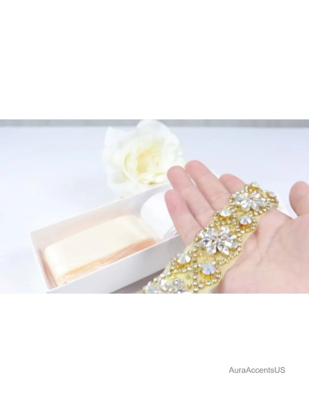 Rhinestone Wedding Belt Sash with Applique Bridal Dress Accessory